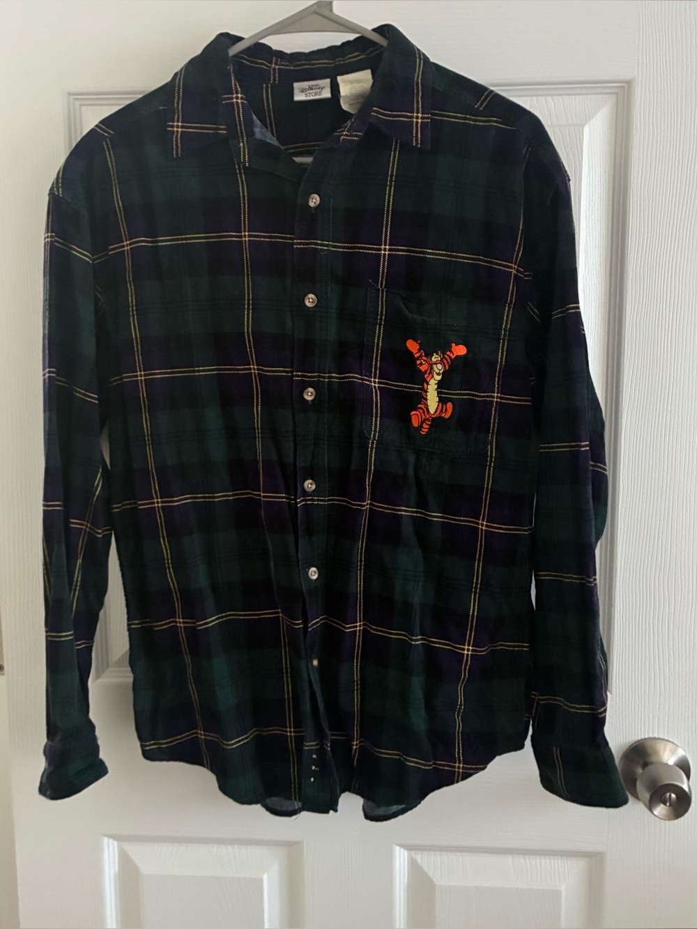 Vintage Disney Store Tigger Plaid Corduroy Long-sleeve Shirt, Size Medium